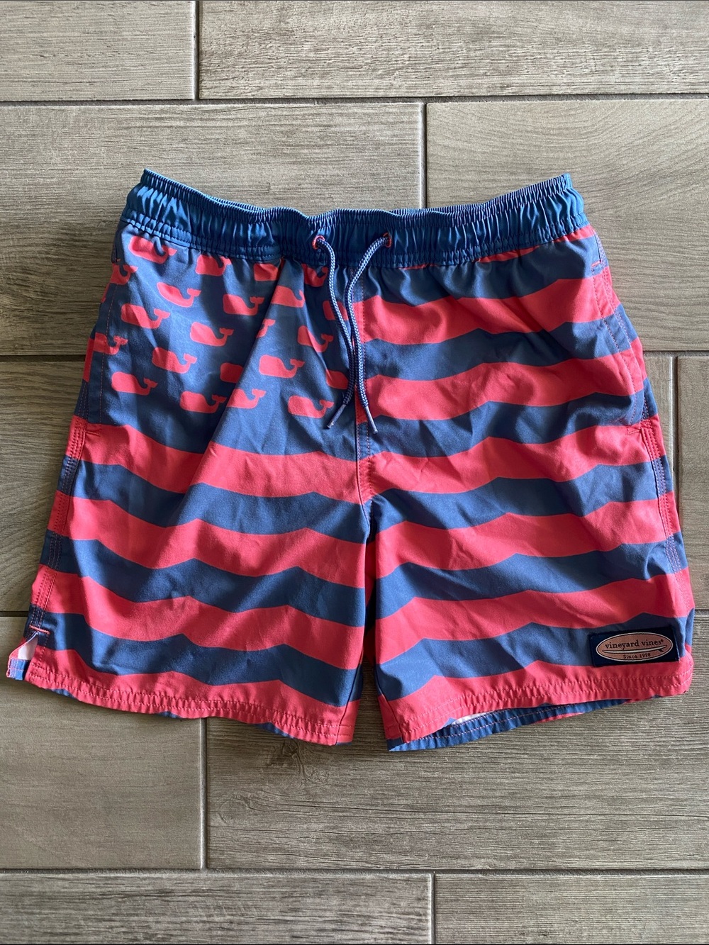 Vineyard Vines Boys Swim Trunks - Red/White/Blue Flag